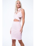 Kleid mit durchbrochenem Ausschnitt, hellrosa ZZ202 – Online-Shop – Boutique